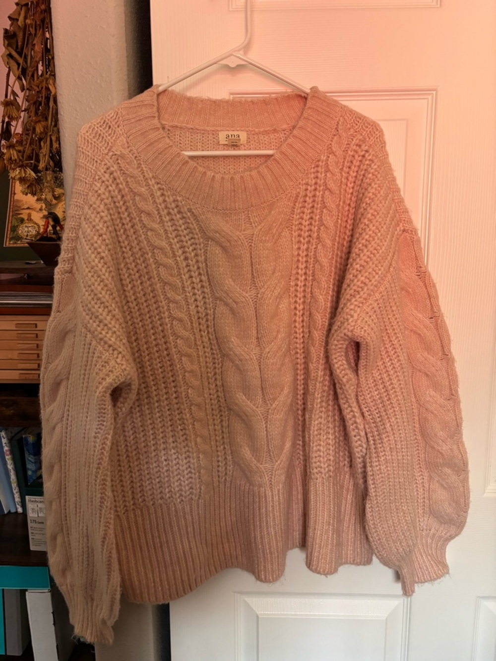a.n.a Cable Knit Crewneck Sweater in Blush